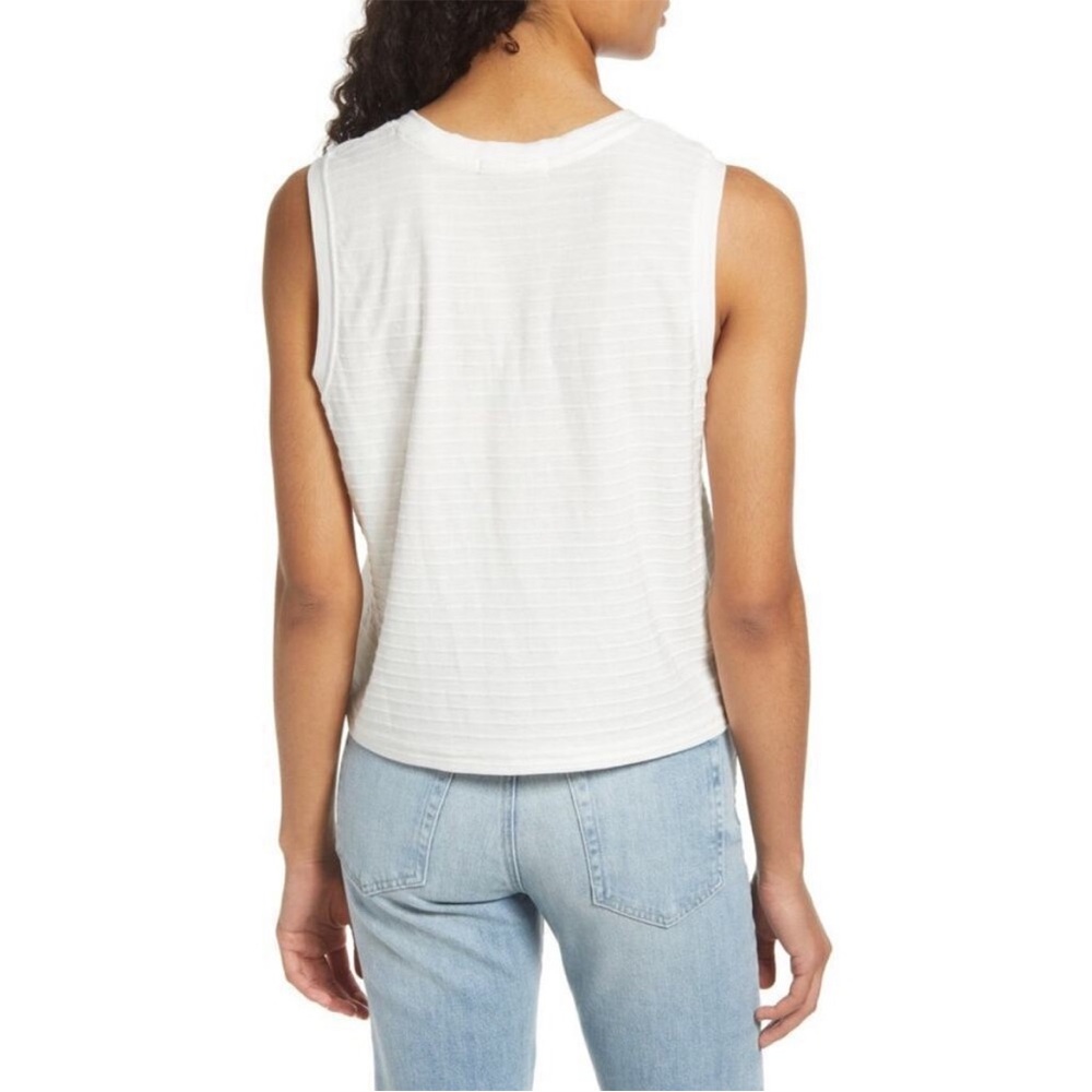Marine Layer "Lydia" Textured White Cream Stripe Cropped Tank - Picture 8 of 16